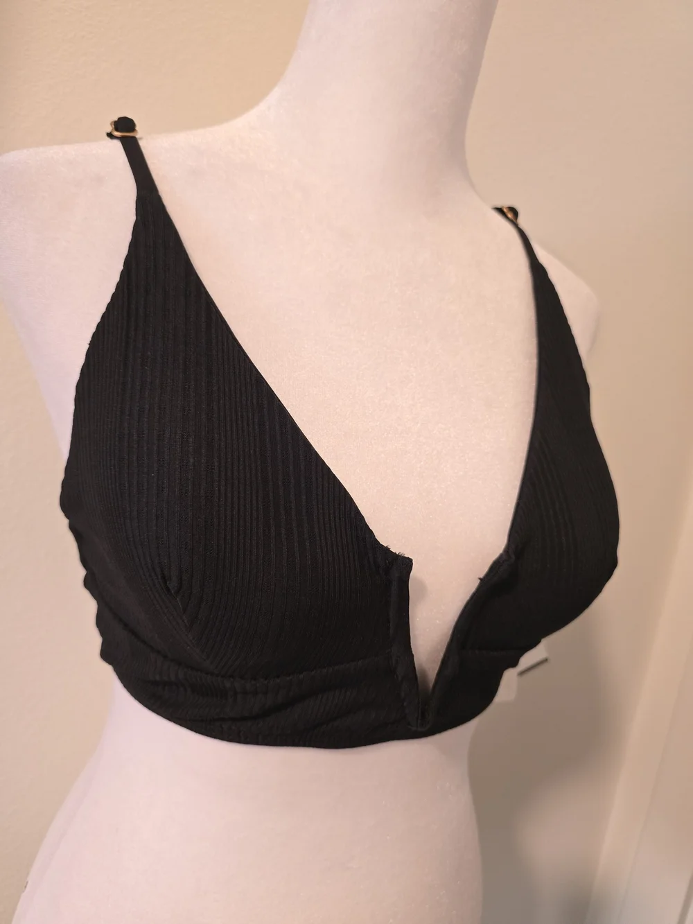 L*Space Siren Ribbed Plunge Bikini Top Black XL NWT Swimwear Bathing Suit